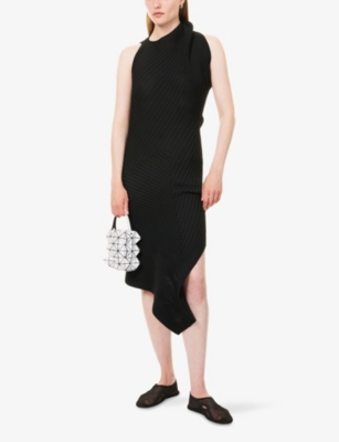 ISSEY MIYAKE: Subdued Asymmetric Knitted Midi Dress
