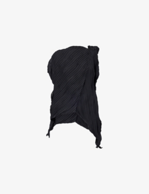 Issey Miyake Womens Black Asymmetric One-shoulder Knitted Top In Black