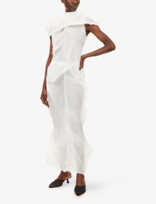 Issey Miyake Womens Washi White Shade And Shaded Asymmetric Knitted Top In Multi