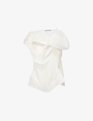 Issey Miyake Womens Washi White Shade And Shaded Asymmetric Knitted Top In Multi