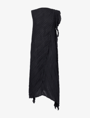 Issey Miyake Womens Black Twisted Asymmetric Knitted Midi Dress In Black