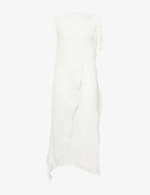 Issey Miyake Womens Washi White Wrinkled And Twisted Asymmetric Knitted Midi Dress In White