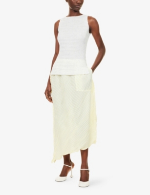 Issey Miyake Womens Pytalos Yellow Wrinkled And Twisted Asymmetric Knitted Midi Skirt In Neutral