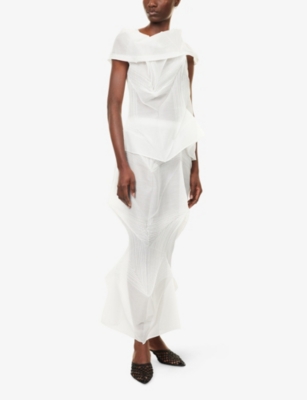 Issey Miyake Womens Washi White Shade And Shaded Slim-fit Knitted Midi Skirt In White