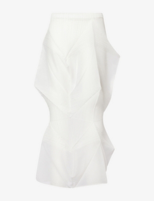 Issey Miyake Womens Washi White Shade And Shaded Slim-fit Knitted Midi Skirt
