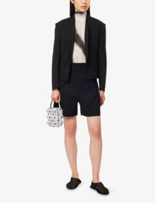 Issey Miyake Womens Washi Ensemble V-neck Woven Jacket Black In Black
