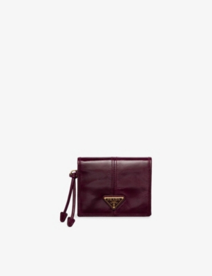Prada Womens Burgundy Triangle-plaque Small Leather Wallet In Burgundy