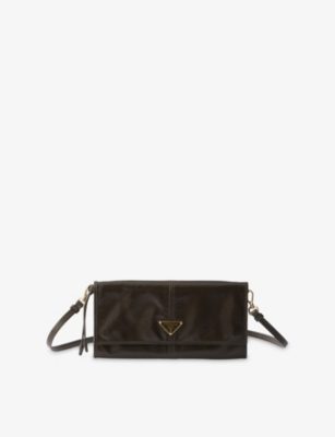 Prada Womens  Triangle-plaque Small Leather Wallet In Green