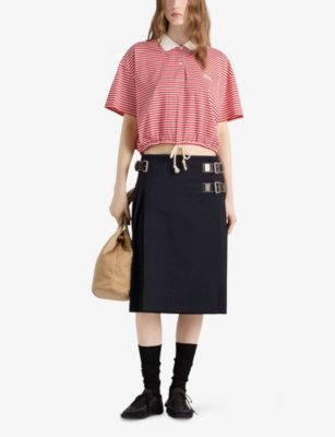Prada Womens Red Striped Branded-print Cotton-jersey Polo Shirt In Red