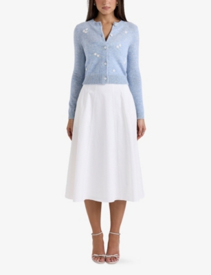 HOUSE OF CB: Atheia Flower-Embroidered Long-Sleeve Wool Cardigan
