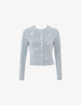HOUSE OF CB: Atheia Flower-Embroidered Long-Sleeve Wool Cardigan