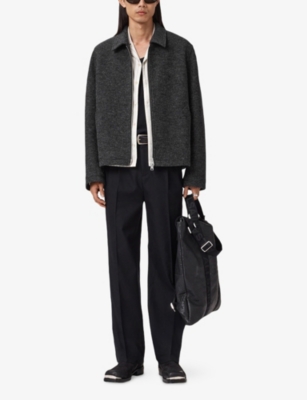 Allsaints Mens Charcoal Grey Celeste Cropped Wool Jacket Xxl In Black
