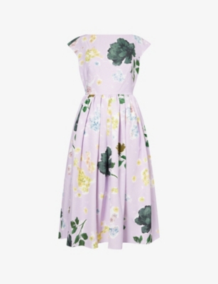 Shop Erdem Womens Margot Floral Lilac Boat-neck Floral Cotton-blend Midi Dress