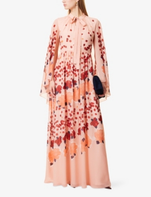ERDEM WOMENS MARGOT CLOUD PINK CAPE FLORAL SILK MAXI DRESS 
