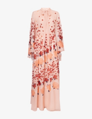 ERDEM WOMENS MARGOT CLOUD PINK CAPE FLORAL SILK MAXI DRESS 