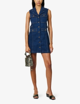 Paige Womens Iman Andria Sleeveless Denim Mini Dress In Blue