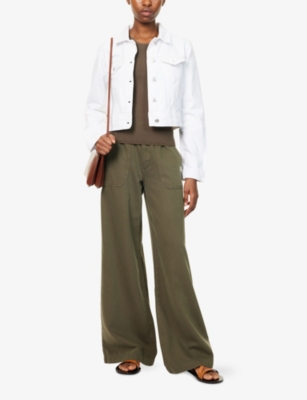 PAIGE WOMENS VINTAGE DARK CHARTREUSE RUMI WIDE-LEG COTTON BLEND TROUSERS 