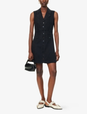 Paige Womens Faded Darkness Vida Sleeveless Stretch-denim Blend Midi Dress In Black
