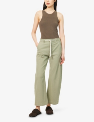 Paige Womens Vintage Oak Moss Arellia Drawstring Stretch-cotton Trousers In Green