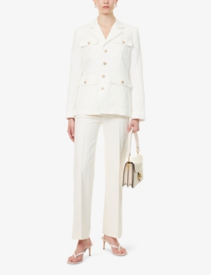 PAIGE WOMENS WHITE REIGN SINGLE-BREASTED LINEN-BLEND BLAZER 