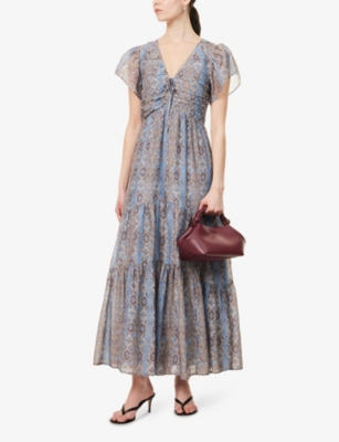 Paige Womens Slate Blue Multi Kinga Paisley-print Cotton And Silk-blend Maxi Dress In Gray