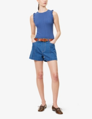 PAIGE WOMENS SOFT INDIGO CRIMINI KNITTED TANK TOP 
