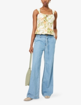 Paige Womens Oyster White Multi Coralee Floral Silk-and-linen Top In White