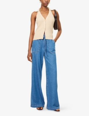 PAIGE: Noellia Spread-Collar Cotton-Blend Ribbed Knit Top