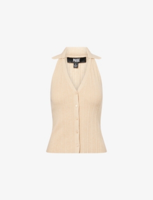 PAIGE: Noellia Spread-Collar Cotton-Blend Ribbed Knit Top