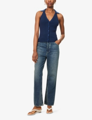 Paige Womens Noellia Ribbed Cotton-blend Knitted Tank Top Navy Xs In Blue