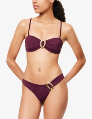 Away That Day Womens Plum Cabo Verde Plaque-embellished Bikini Top