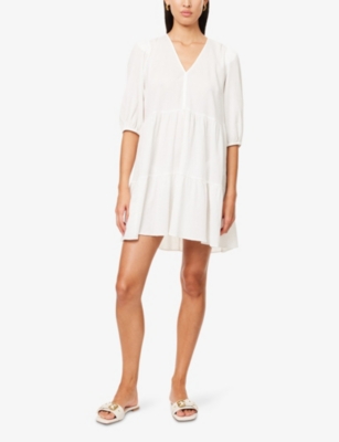 Heidi Klein Womens Wht-wht Antibes Crinkled Cotton Kaftan Mini Dress