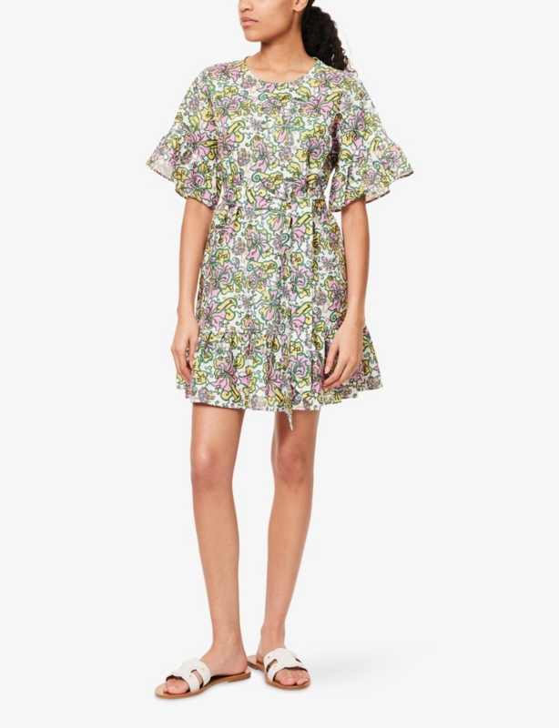 Kings Road Belted Linen And Cotton Mini Dress