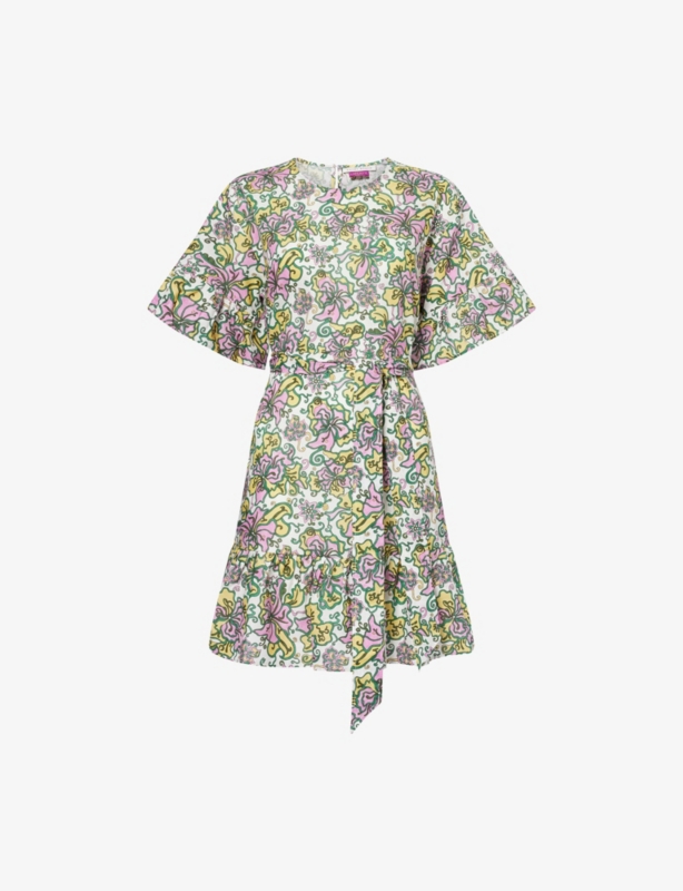 Kings Road Belted Linen And Cotton Mini Dress