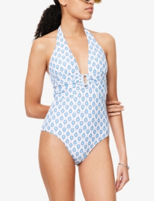 Heidi Klein Womens La Croisette Rectangle Halterneck Swimsuit Prt-prt Xs
