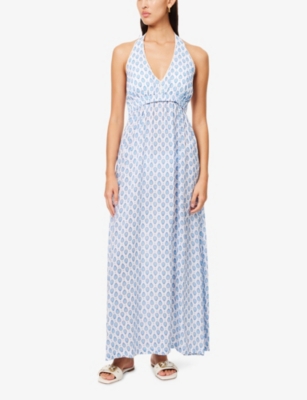 Heidi Klein Womens Prt-prt La Croissette Halterneck Woven Maxi Dress