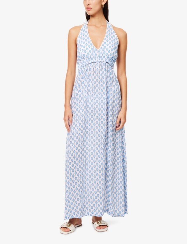 La Croissette Halterneck Woven Maxi Dress