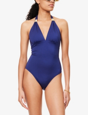 Heidi Klein Womens Slider Halterneck Swimsuit Blu-blu