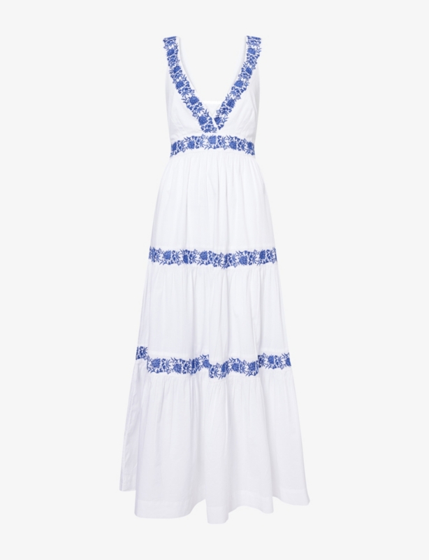 Cannes Embroidered Cotton-Poplin Maxi Dress