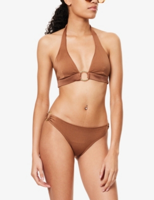 Heidi Klein Womens Grasse Ring Halterneck Bikini Top Brn-brn Xs