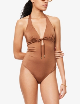 Heidi Klein Womens Halterneck Drawstring Swimsuit Brn-brn
