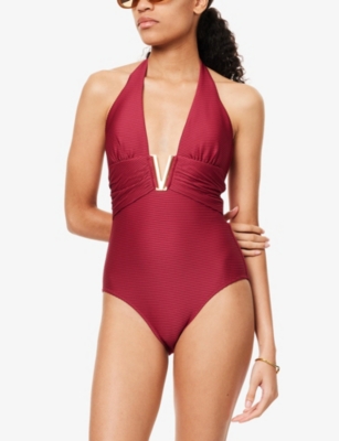 Heidi Klein Womens Cassis V-bar Swimsuit Bet-red