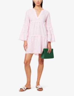 Heidi Klein Womens Pnk-pnk Baie De Cassis Linen Kaftan Mini Dress Xl
