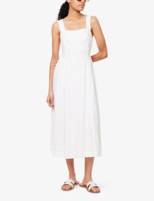 Heidi Klein Womens Wht-wht Pampelonne Square-neck Linen Midi Dress