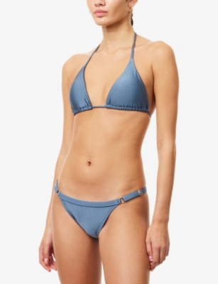 Gracejacob Womens Navy Shimmer Adjustable Bikini Bottoms Top In Gray