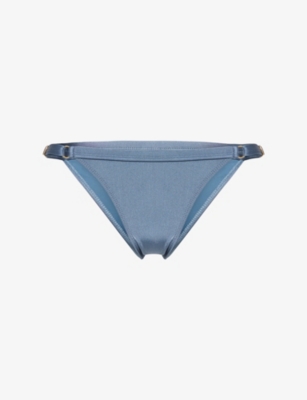 Gracejacob Womens Navy Shimmer Adjustable Bikini Bottoms Xs In Blue