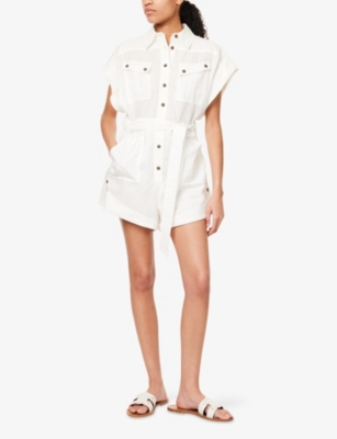 Shop Zimmermann Womens Ivory Rhiannon Belted Linen Playsuit Xs