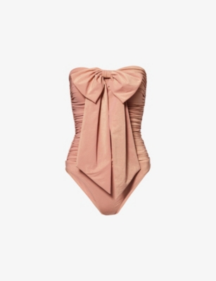 ZIMMERMANN WOMENS SHELL PINK COCO METALLIC DRAPE BOW ONE-PIECE SWIMSUIT 