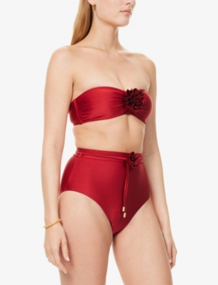 Zimmermann Womens Dark Red Cascadian Flower Bandeau Bikini Top In Red
