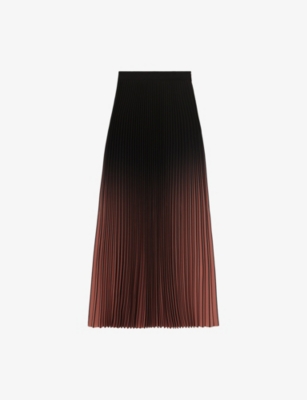 Reiss Womens Marlie Ombre-print Pleated Woven Midi Skirt Burgundy Black In Multi